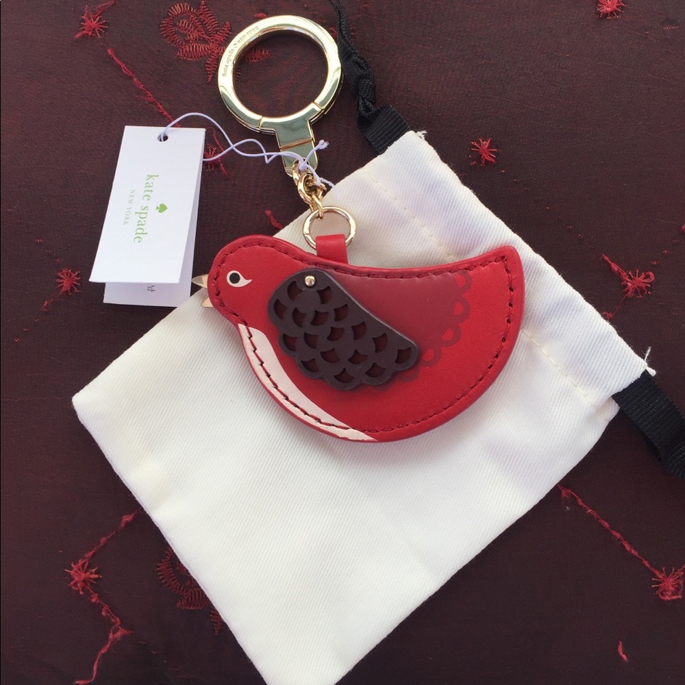 Kate Spade Oh La La Red Leather Key Chain Bird NWT - Picture 3 of 6